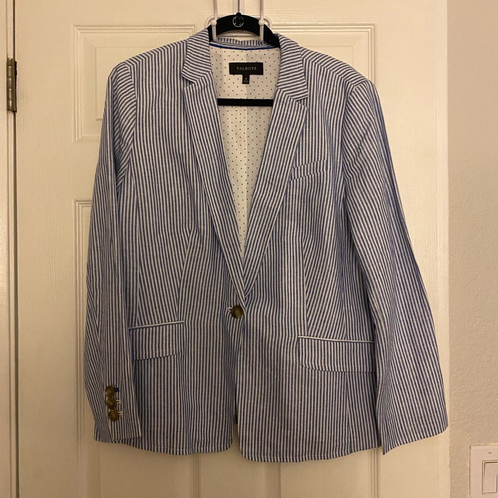 Talbots blue and white striped blazer